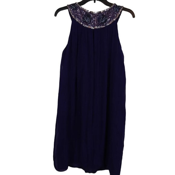 Maggy London | Purple Silk Pleated Beaded Dress | Size 12 - Picture 5 of 8